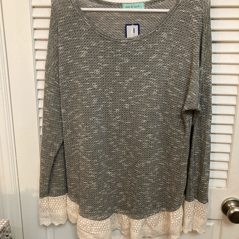 Chris and Carol black and cream heather Ed top size Large